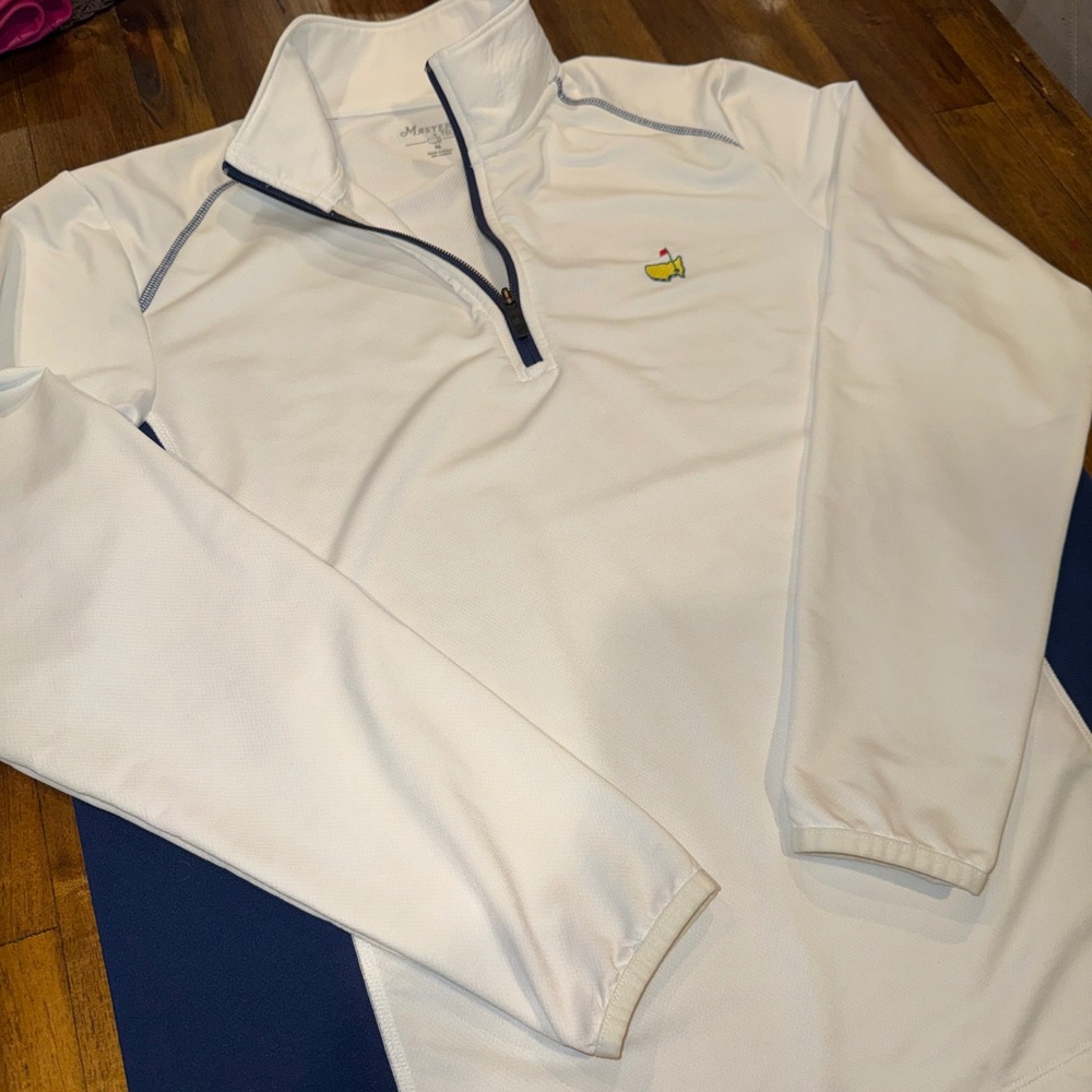 Masters Tech Mens Medium Quarter Zip Pullover White Navy Blue Golf Color Block - Picture 2 of 7